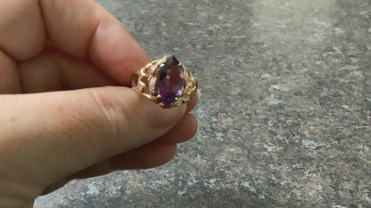 Rare Clogau 9ct Ar Dan Amethyst and Diamond Tree of Life ring P yellow and rose gold