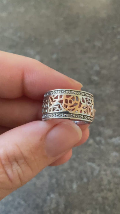 Clogau Royal Roses Wide Band ring size P silver and rose gold