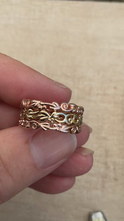 Clogau 9ct Tree of Life wide triple row ring size N1/2 yellow and rose gold 7.16g