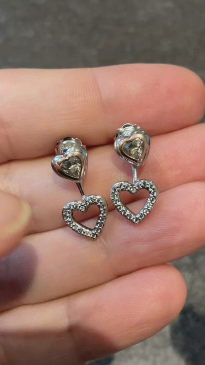 Clogau David Emanuel Misty Quartz Heart jacket earrings with Swarovski crystals in silver and rose gold