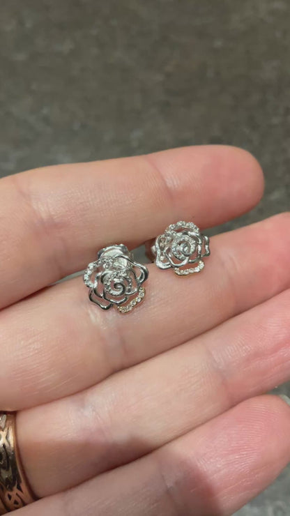 Clogau Royal Roses White Topaz stud earrings in silver and rose gold