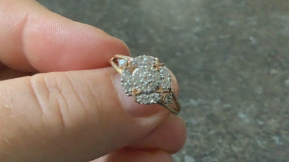 9ct Diamond cluster circle rose gold ring with gold kisses size P1/2 Gemporia