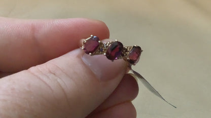 9ct rhodolite garnet and cognac diamond ring size N1/2 yellow gold
