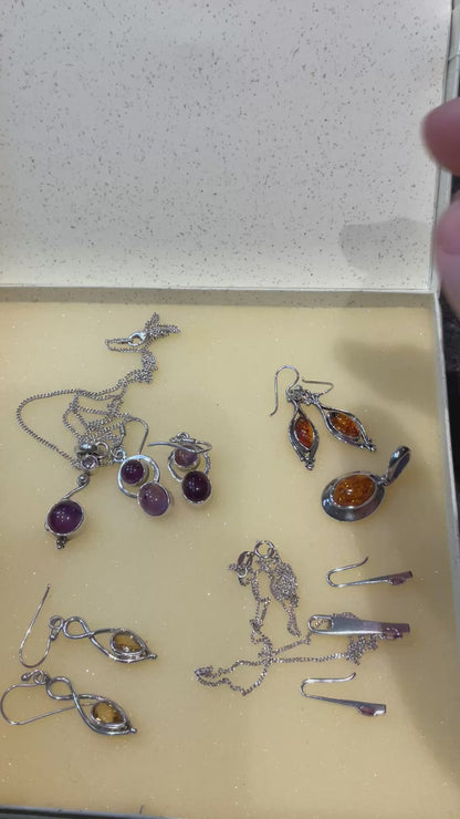 925 sterling silver necklaces and earrings with Amethyst and Amber £100 for the bundle
