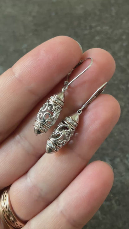 Clogau Am Byth Diamond Bullet Lozenge drop leverback earrings in silver and rose gold