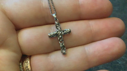 Clogau Tree of Life filigree cross pendant necklace silver and rose gold 18"