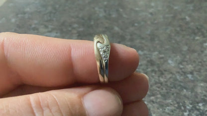9ct 2 interlinked companion yellow and white gold rings with diamonds size L1/2-M