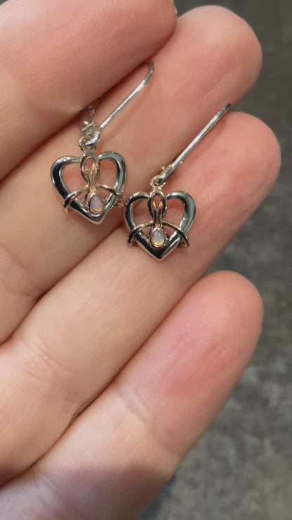 Clogau Forever Yours Dwynwen Opal heart drop lever back earrings in 925 silver and 9ct rose gold