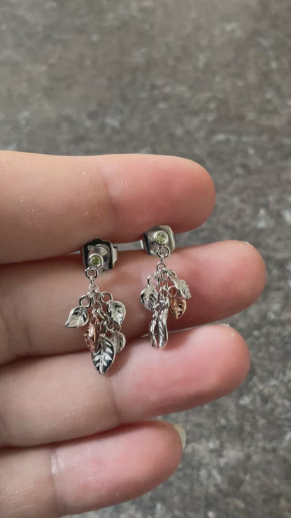 New! Clogau Awelon Peridot drop leaves earrings in silver and rose gold