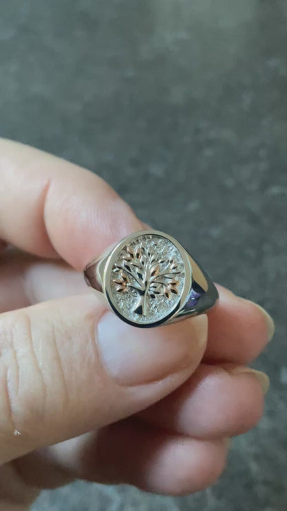 Clogau Unisex Tree of Life Signet ring in silver and rose gold size P