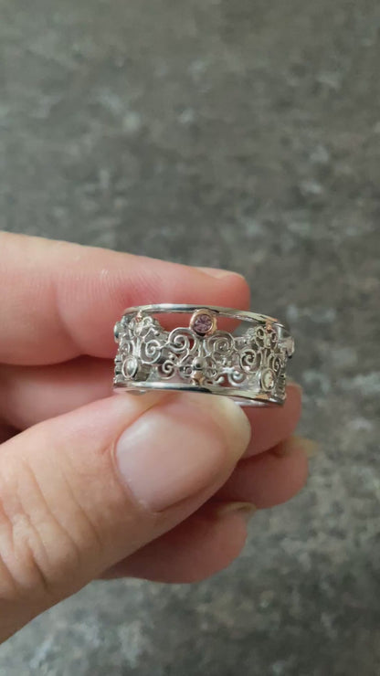 Clogau Bohemia Pink Sapphire Fleur-de-lis ring size P in silver and rose gold