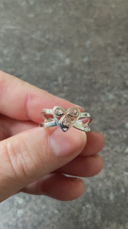 Clogau Heart of Wales White Topaz ring size T in silver and rose gold