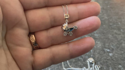 Rare Clogau Carriage Pram necklace topaz silver and rose gold 16-18”