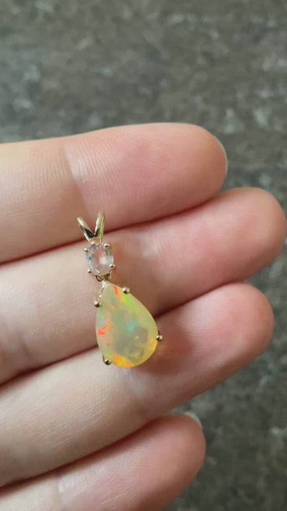 10K Ethiopian Welo Opal and Kunzite pendant (no chain) yellow gold TGGC