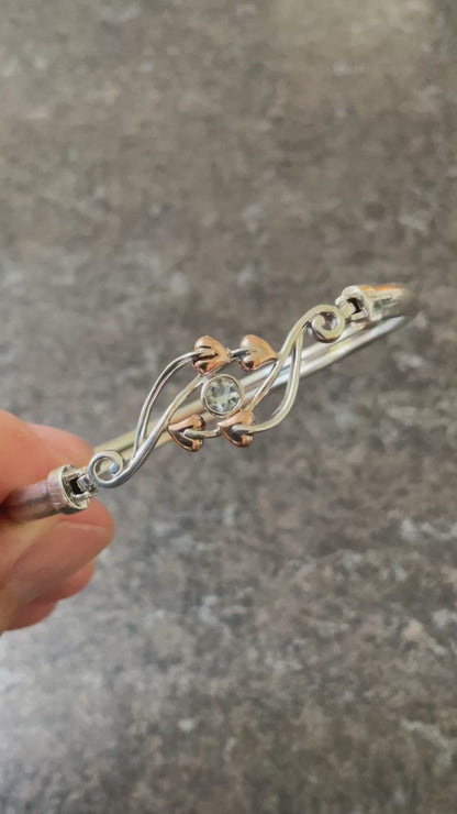 Clogau Aquamarine Love Vine bangle bracelet in silver and rose gold