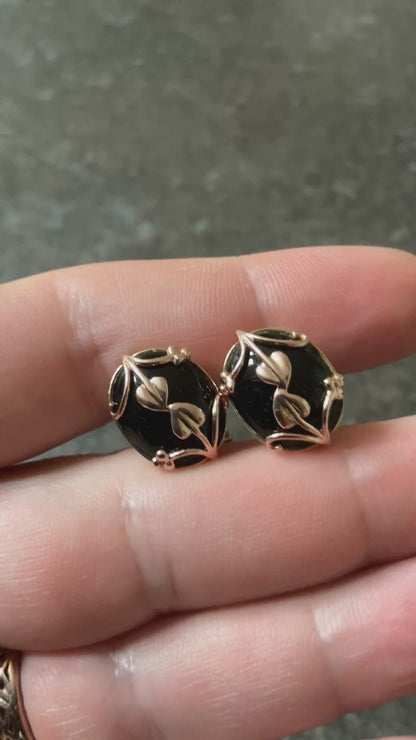 Clogau 9ct Oval Black Onyx Nightfall pierced earrings in yellow and rose gold