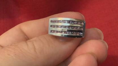 925 Tanzanite 3 row chunky sterling silver ring size N TGGC