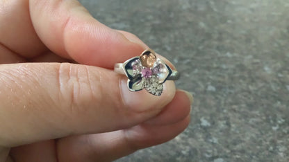 Clogau pink sapphire orchid ring size M silver and rose gold