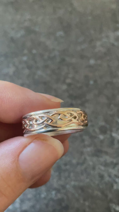 Royal Clogau Sterling Silver Annwyl 7mm Wide Channel Ring size V1/2 silver and rose gold RRP £350