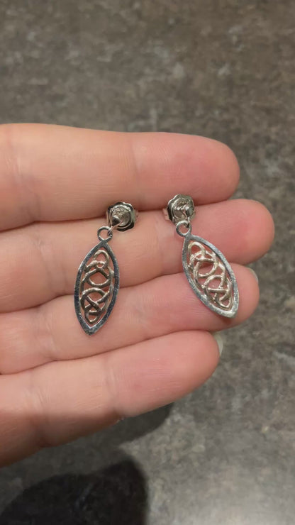 Clogau Queen Eleanor elliptical drop earrings in 925 sterling silver and 9ct rose gold