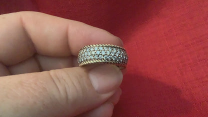Sonia Bitton 9ct gold diamond designer 3 row rope edge ring size N1/2-O 7.77g