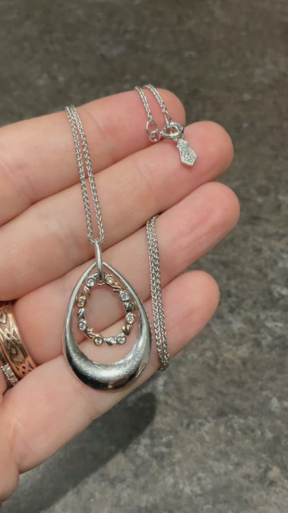 Clogau Tree of Life White Topaz Teardrop pendant 18” necklace in silver and rose gold