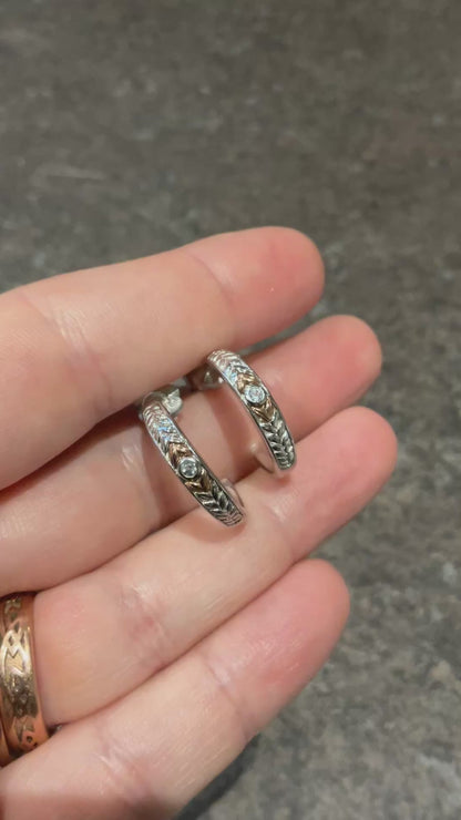 Clogau Lilibet Blue Topaz 3/4 hoop earrings in silver and rose gold