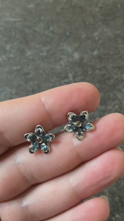 Clogau Forget Me Not Blue Topaz stud earrings in silver and rose gold