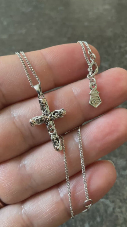 Clogau Tree of Life filigree cross pendant 18-22” necklace silver and rose gold
