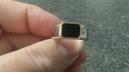Clogau Black Onyx signet ring Unisex mens ladies Q silver & rose gold RRP £189