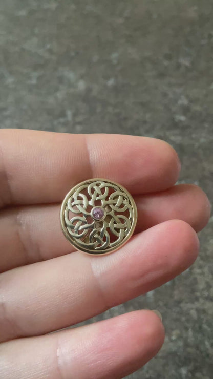 Vintage Rare Clogau 9ct Pink Sapphire Celtic Knot Moon gold small Brooch Pendant in white and yellow gold