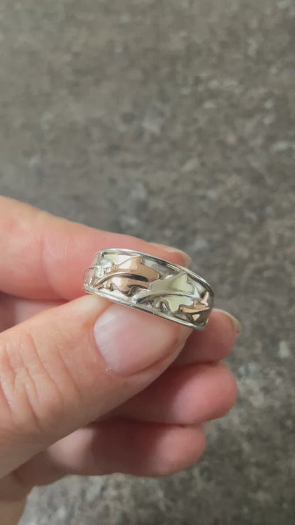 Unisex Clogau Royal Oak wide inlay band ring size R silver and rose gold 6.78g