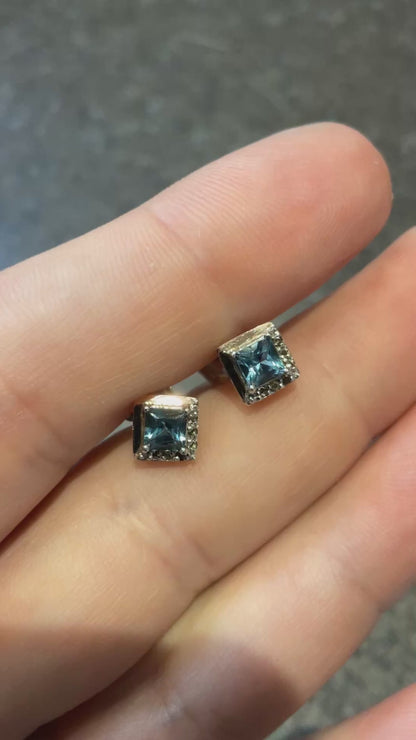 Clogau Kensington Love Story London Blue Topaz stud earrings in silver and rose gold