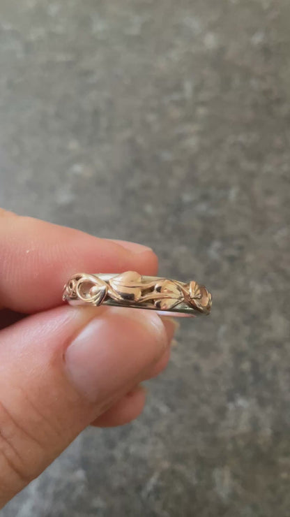 Clogau Tree of Life silver and rose gold foliate narrow band ring size N1/2-O