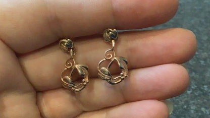 Clogau 9ct Tree of Life foliate drop earrings yellow and rose gold