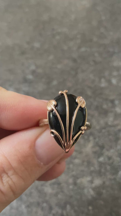 Clogau Vintage 9ct ‘Nightfall’ Black Onyx ring size O yellow and rose gold 4.9g