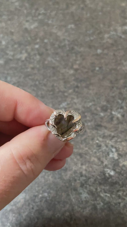 Clogau Dinas Emrys Labradorite and White Topaz ring size N in silver and rose gold