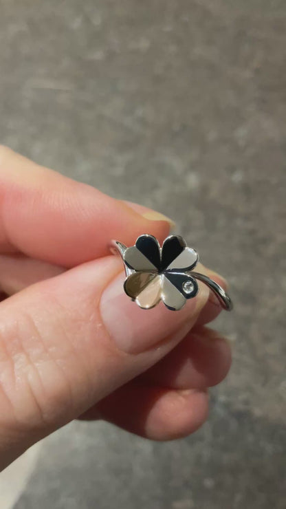 Cariad Pob Lwc Good Luck ring with white topaz in silver and rose gold sizes P and Q available