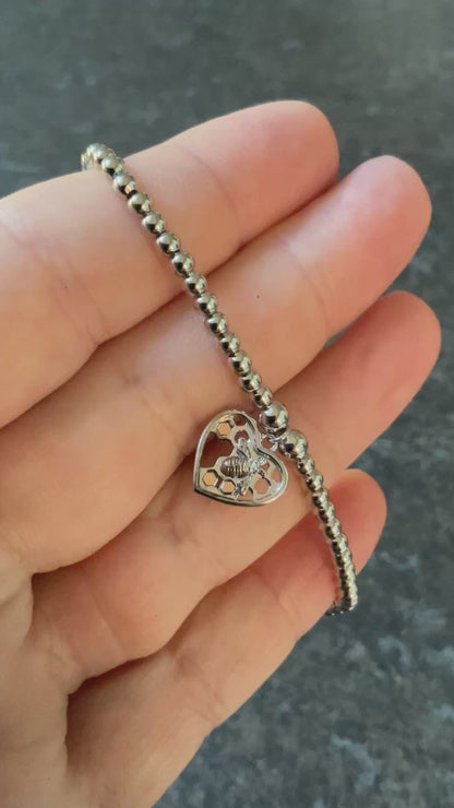 Clogau Honey Bee Honeycomb Heart affinity bead bracelet in silver and rose gold