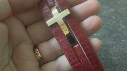 BRONZE MILOR ITALY red leather cross bracelet magnetic clasp