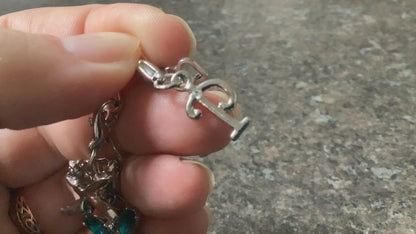 Silver tone heart link multi charm bracelet 10 detachable interchangeable charms