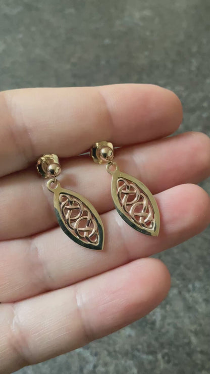 Clogau 9ct Queen Eleanor elliptical drop earrings in yellow and rose gold