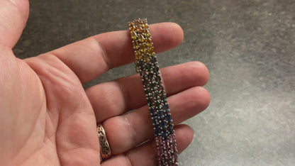 925 Rainbow Sapphire 3 row bracelet sterling silver TJC 19cm