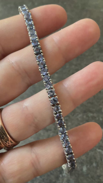 925 Tanzanite Tennis bracelet Hallmarked TGGC 20-22.5cm sterling silver 17.36g