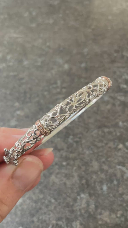 Clogau Am Byth Diamond bangle bracelet in silver and rose gold
