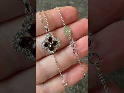 Clogau Tudor Court Garnet and White Topaz pendant 18-22” necklace in silver and rose gold