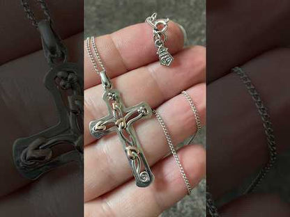 Clogau Tree of Life Cross pendant 18” necklace in silver and rose gold